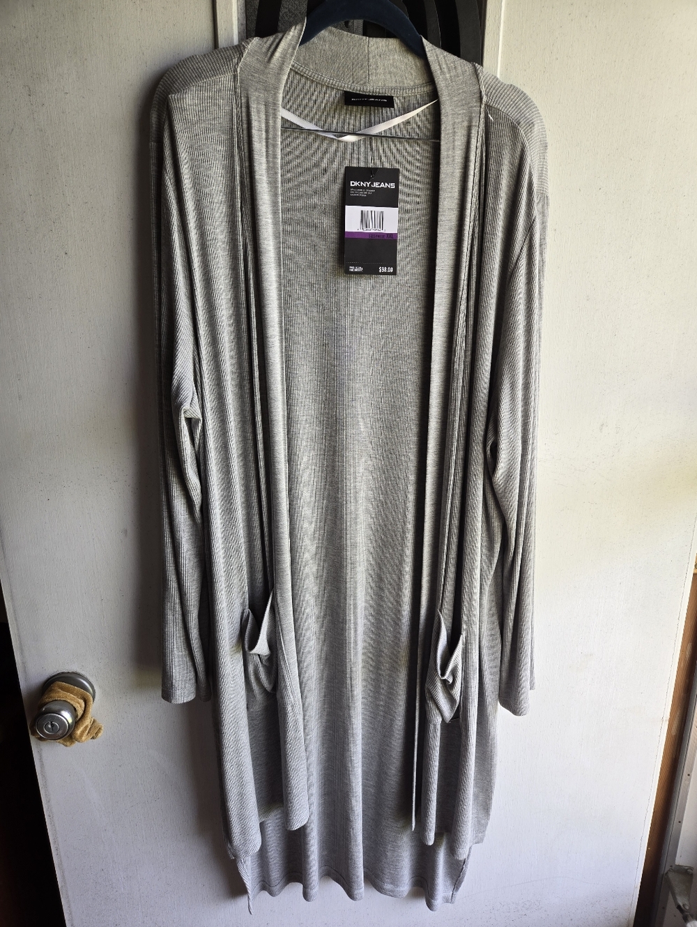 Dkny Gray Open-Front Long Ribbed Cardigan NWT